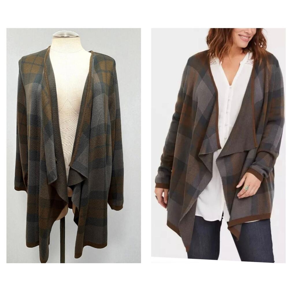 Torrid Size 1 (1X) Outlander Tartan Plaid Drape Open Front Cardigan Sweater Top
